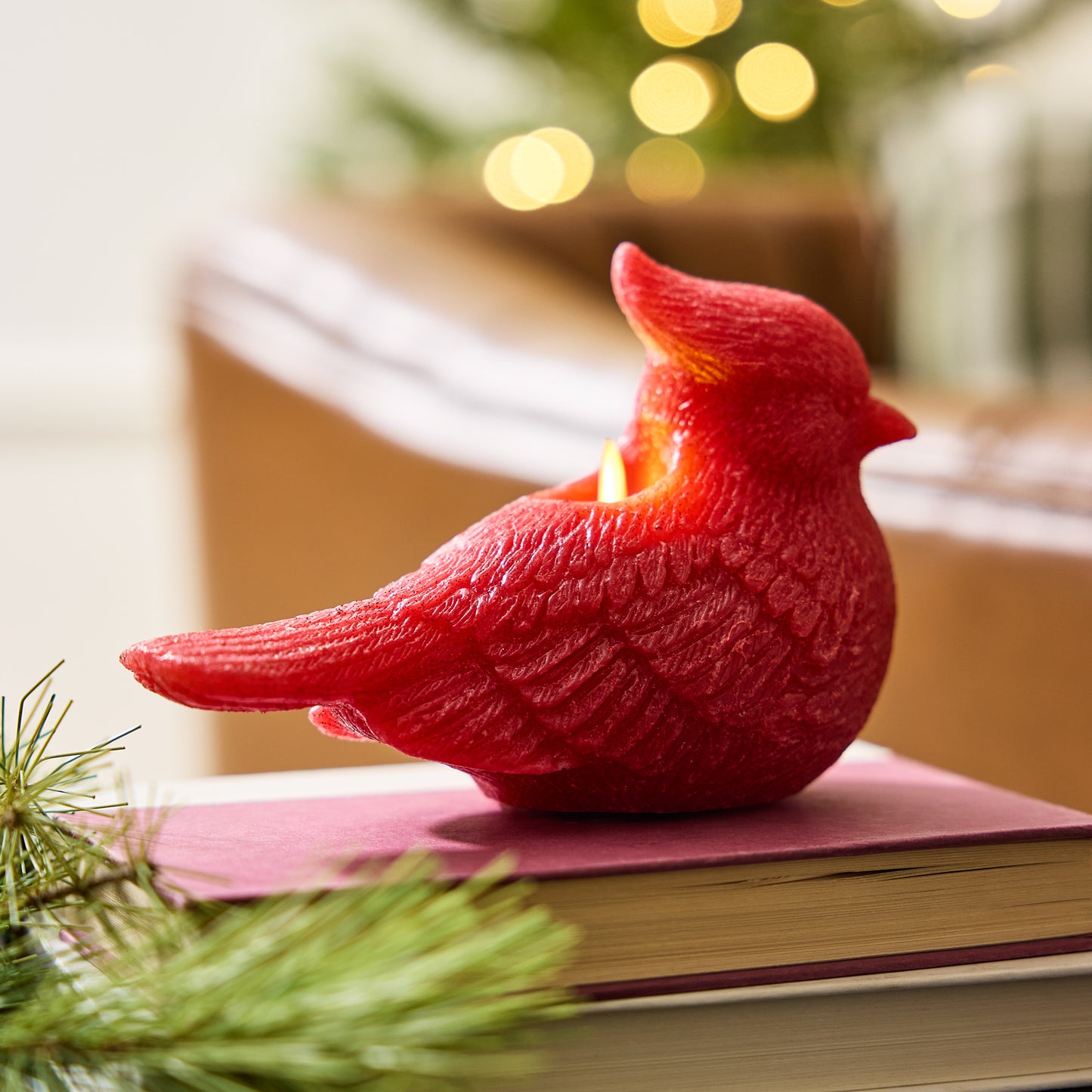 Holiday Red Glitter Flameless Candle Cardinal