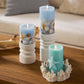 Soft Teal Embossed Starfish Flameless Candle Pillar