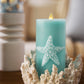 Soft Teal Embossed Starfish Flameless Candle Pillar