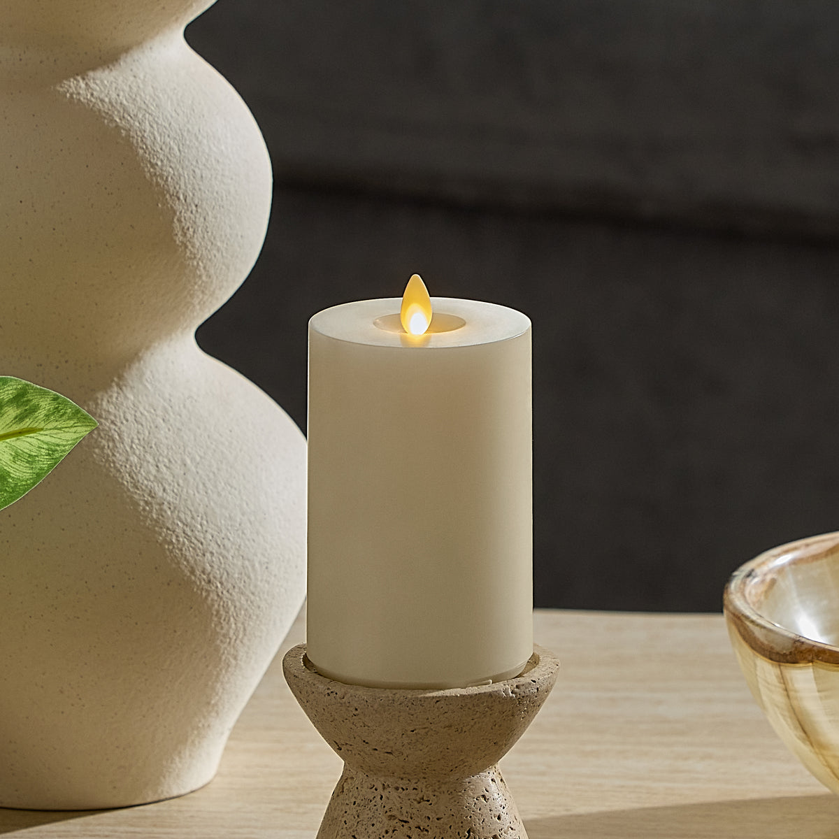 Pearl Ivory Rechargeable Wick To Flame Flameless Candle Pillar