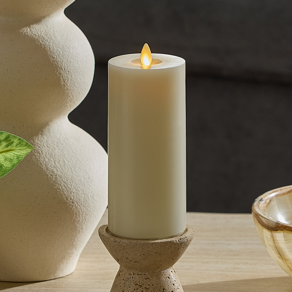 Pearl Ivory Rechargeable Wick To Flame Flameless Candle Pillar