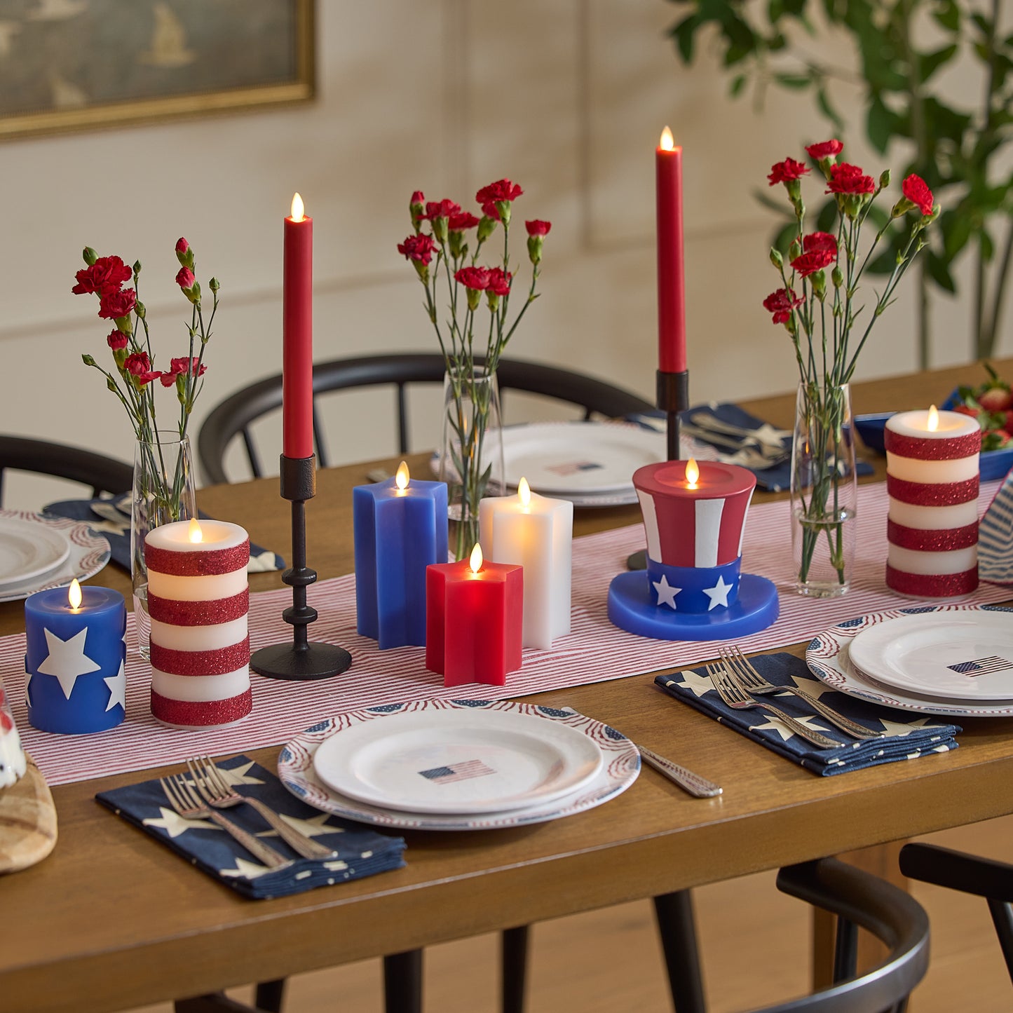 Set of 2 Stars & Stripes Flameless Candle Pillars