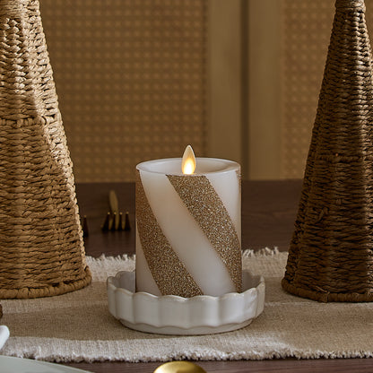 Champagne Glow Candy Cane Glitter Flameless Candle Pillar