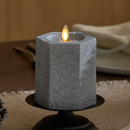 Brilliant Silver Hexagon Flameless Candle Pillar