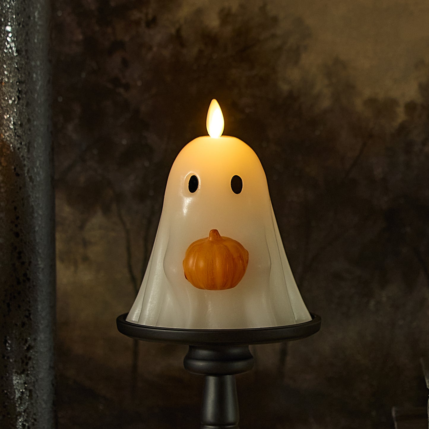 Bright White Ghost Holding Pumpkin