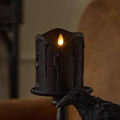 Glitter Black Heavy Wax Drip Pillar