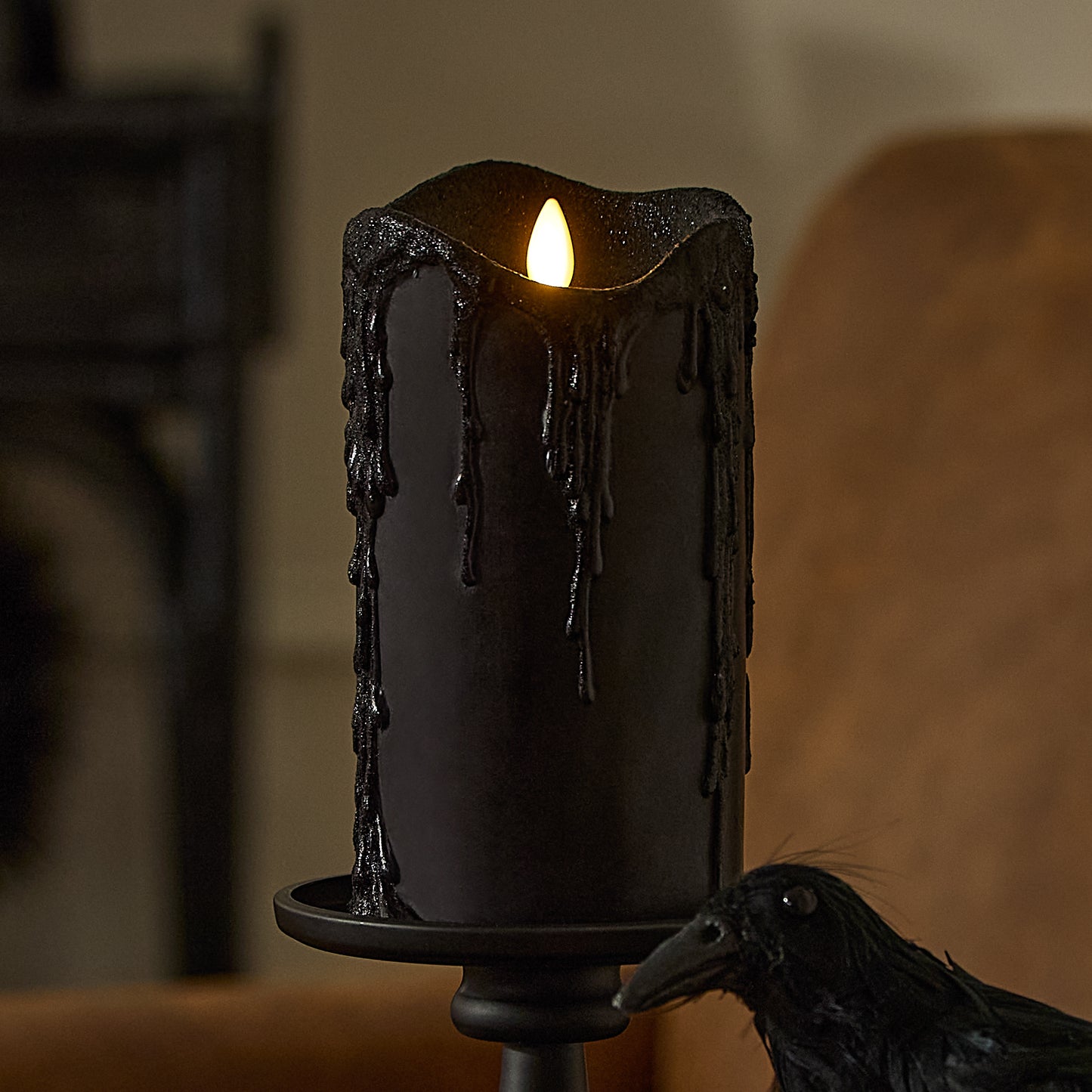 Glitter Black Heavy Wax Drip Pillar