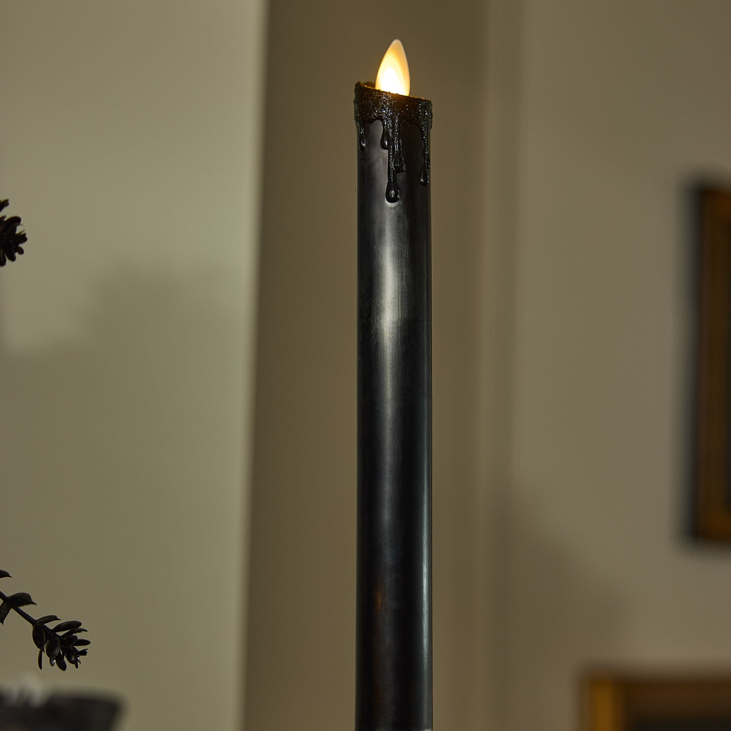 Glitter Black Wax Drip Taper