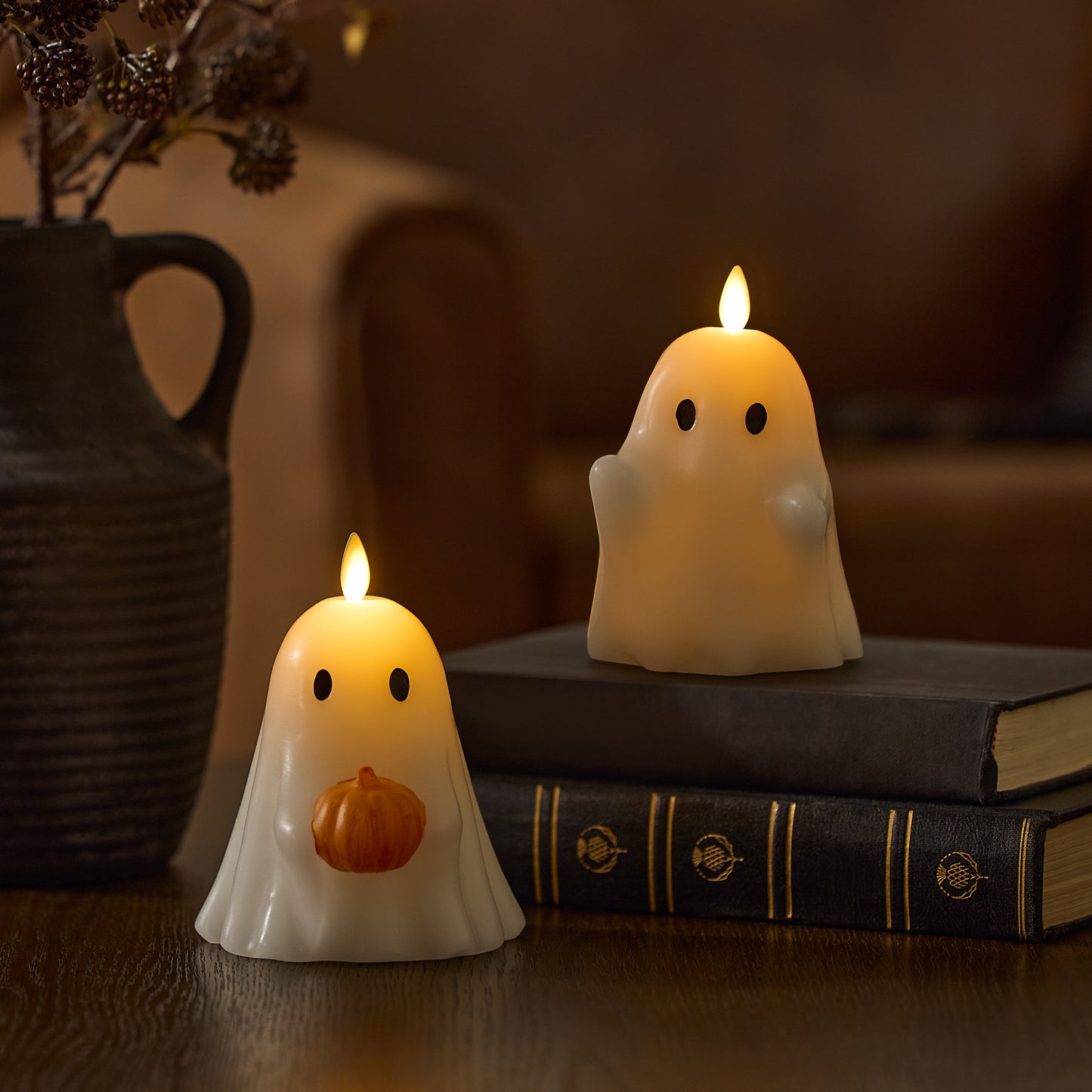 Bright White Ghost Holding Pumpkin