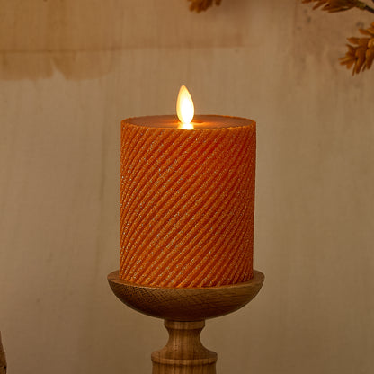 Glitter Marmalade Ribbed Flameless Candle Pillar
