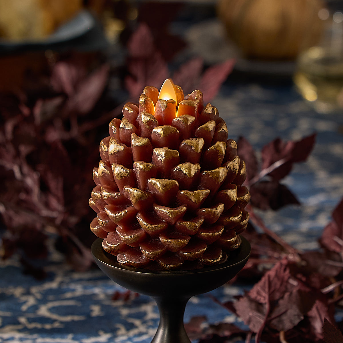 Metallic Cappuccino Flameless Candle Pinecone