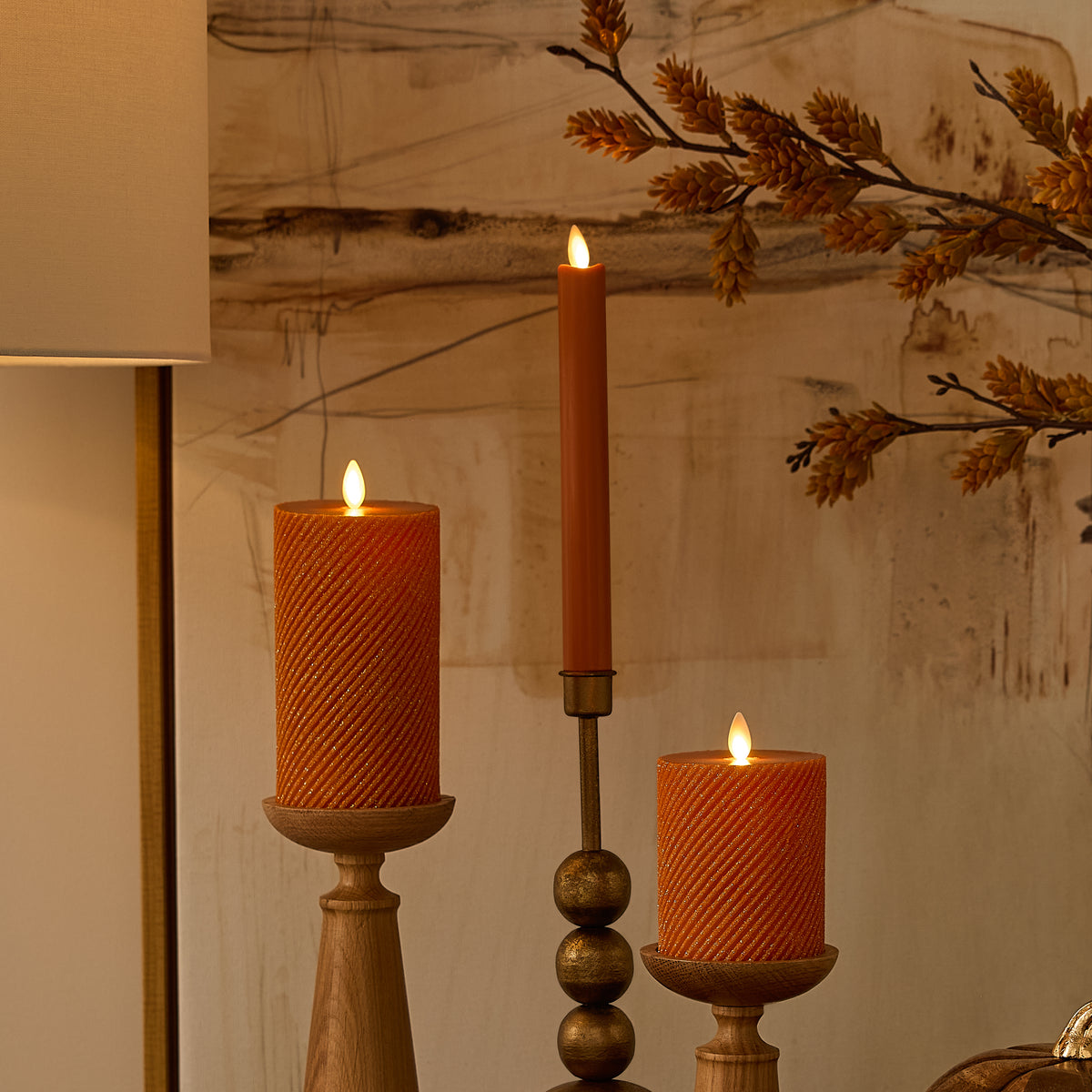 Glitter Marmalade Ribbed Flameless Candle Pillar