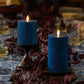 Glitter Blue Opal Ribbed Flameless Candle Pillar