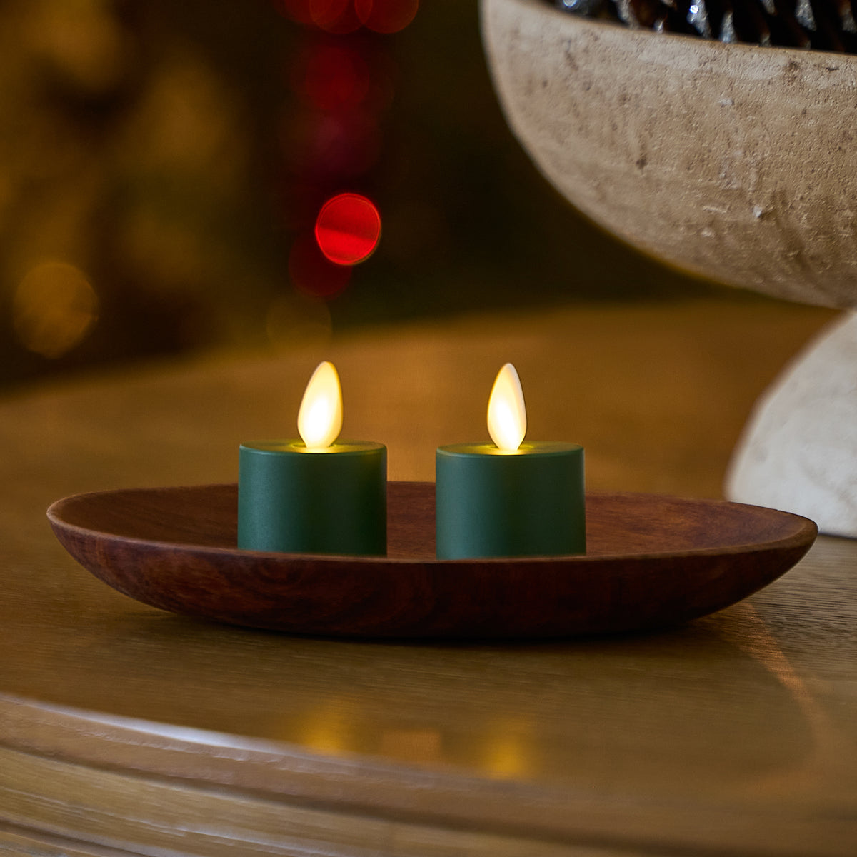 Set of 2 Holiday Green Flameless Candle Tealights