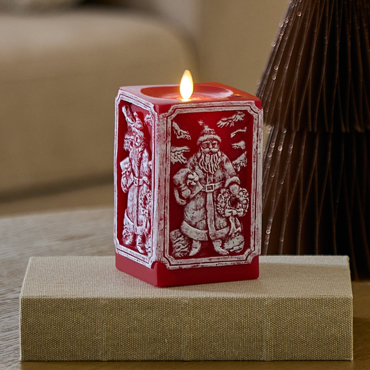 Holiday Red Santa Vignette Flameless Candle