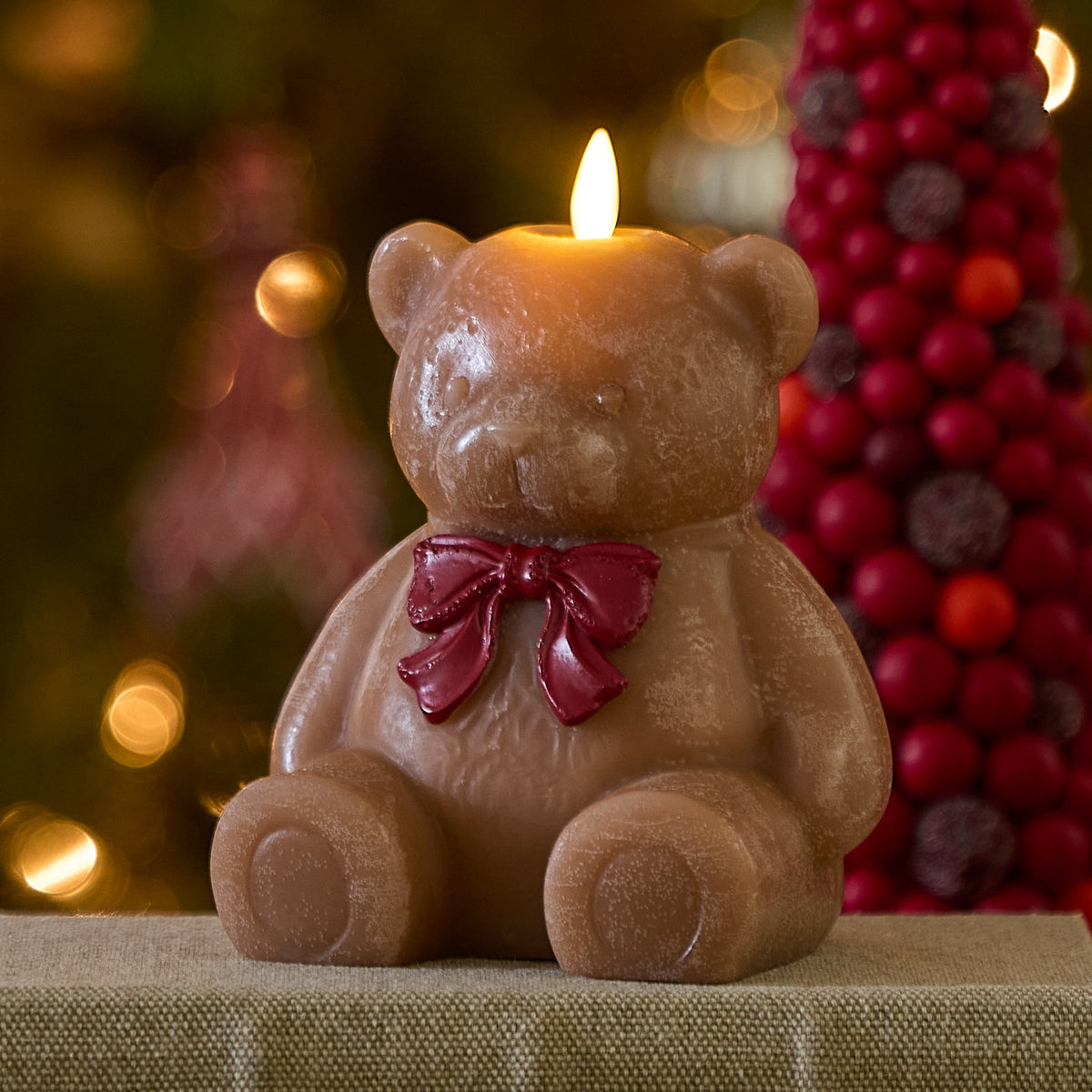 Warm Biscuit Holiday Teddy Bear Flameless Candle