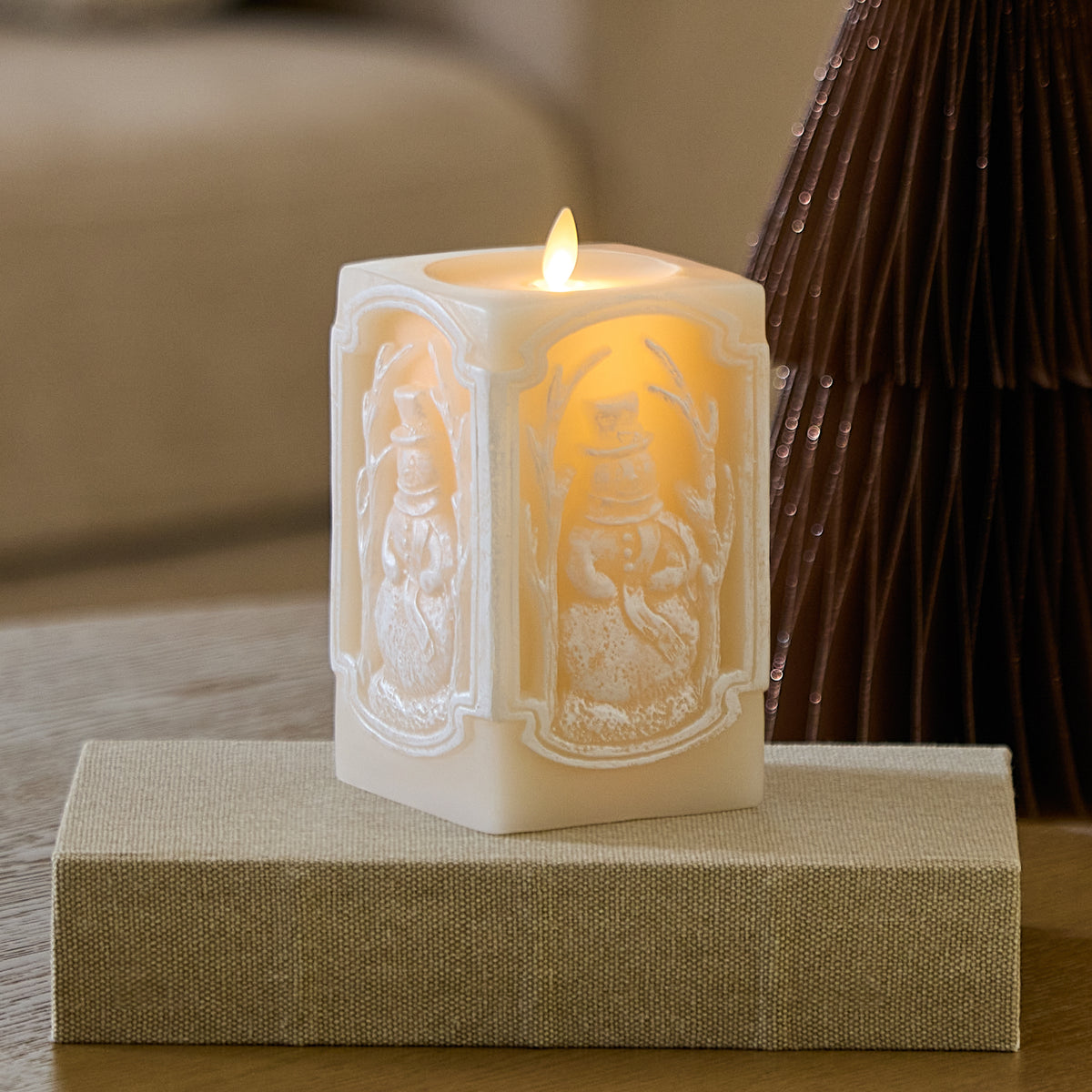 White Swan Snowman Vignette Flameless Candle
