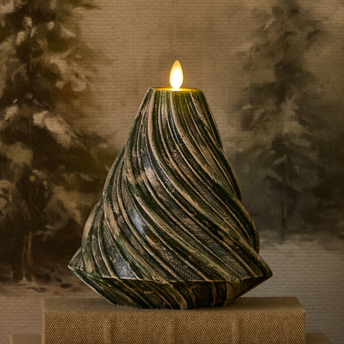 Holiday Green Glitter Swirl Flameless Candle Tree