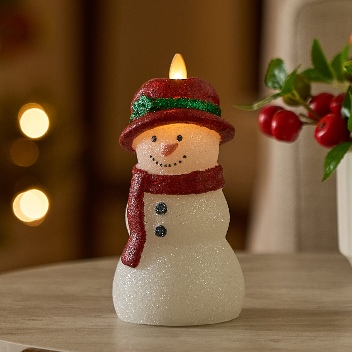 White Glitter Snowmom Flameless Candle
