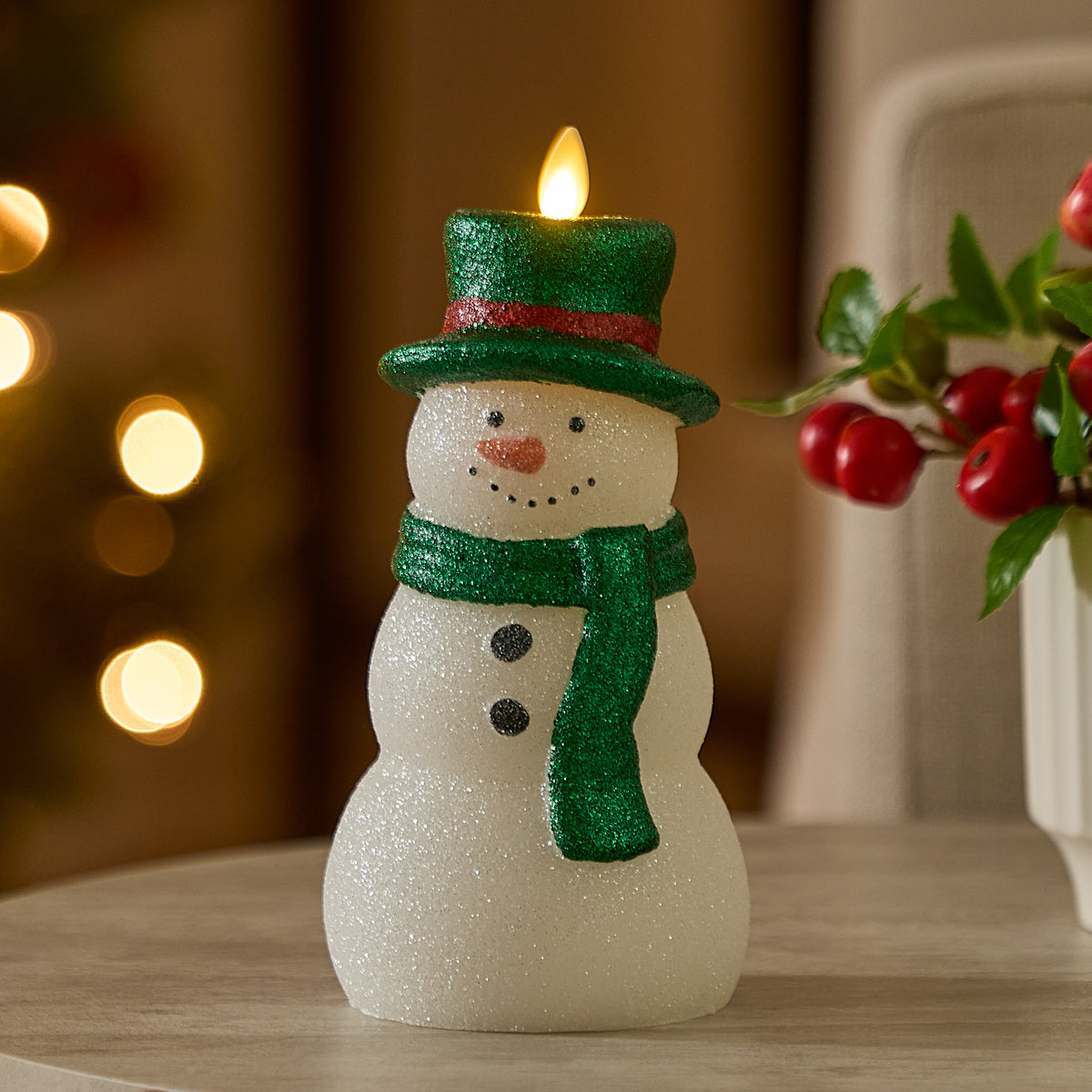 White Glitter Snowdad Flameless Candle