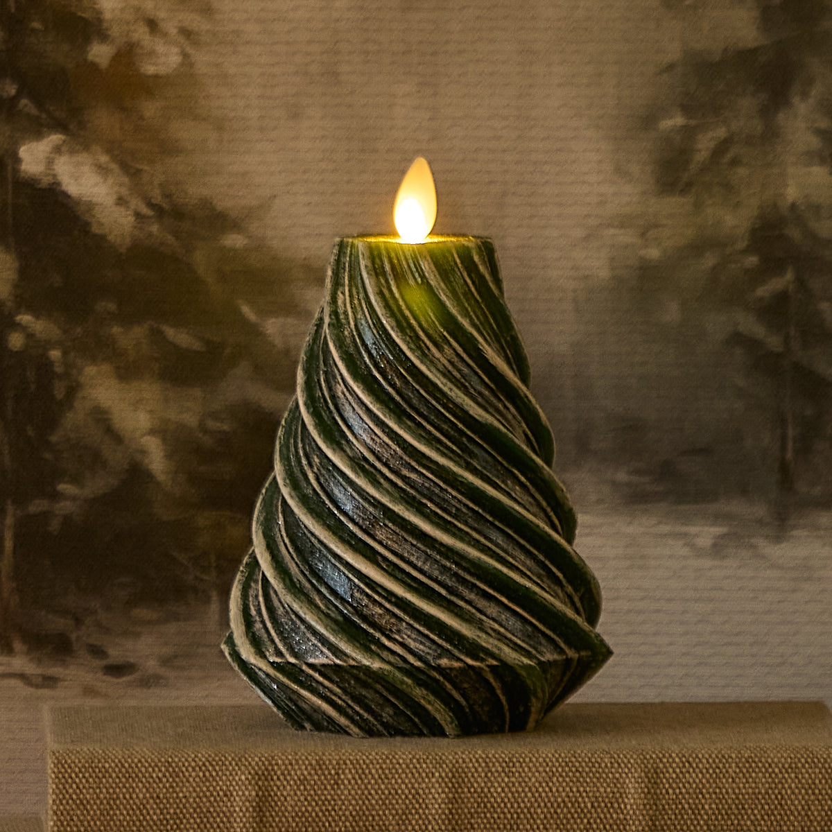 Holiday Green Glitter Swirl Flameless Candle Tree