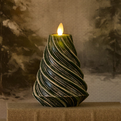 Holiday Green Glitter Swirl Flameless Candle Tree