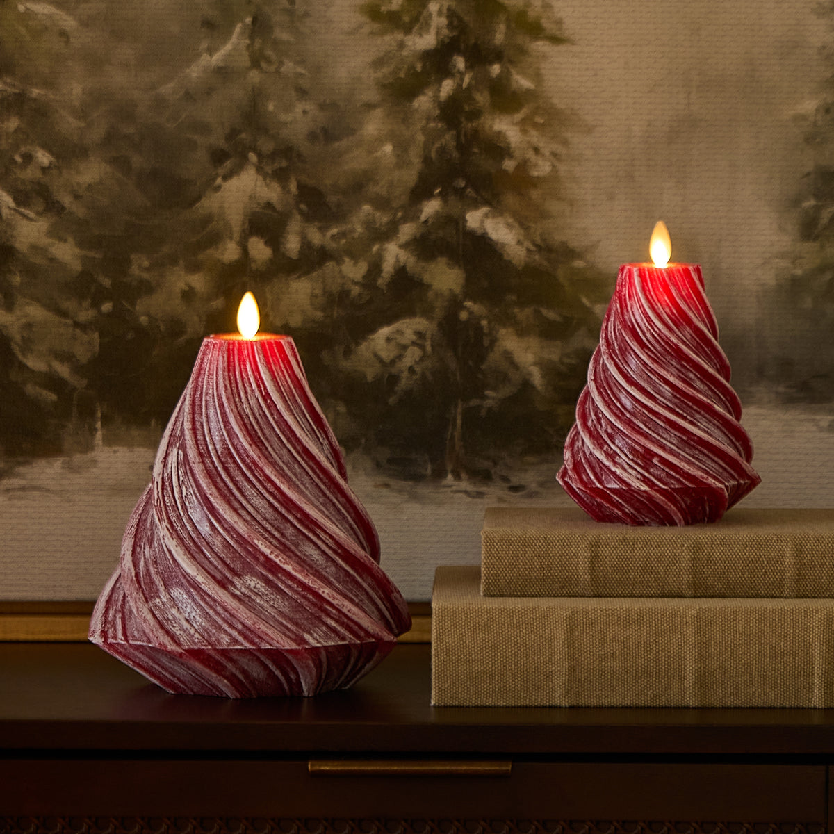 Holiday Red Glitter Swirl Flameless Candle Tree