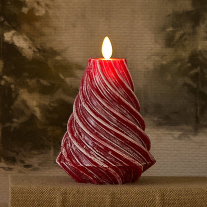 Holiday Red Glitter Swirl Flameless Candle Tree