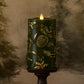 Holiday Green Embossed Pinecones Flameless Candle Pillar