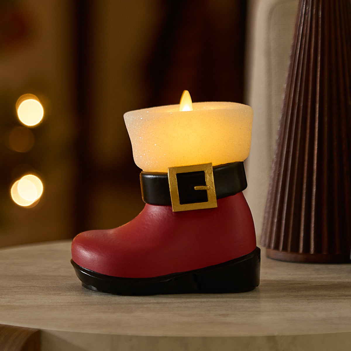 Holiday Red Santa Boot Flameless Candle