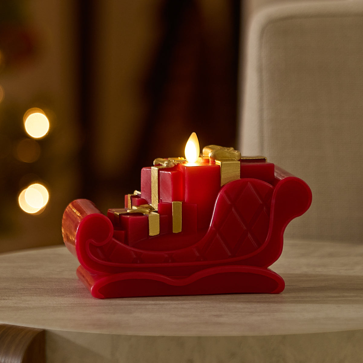 Holiday Red Santa Flameless Candle Sleigh