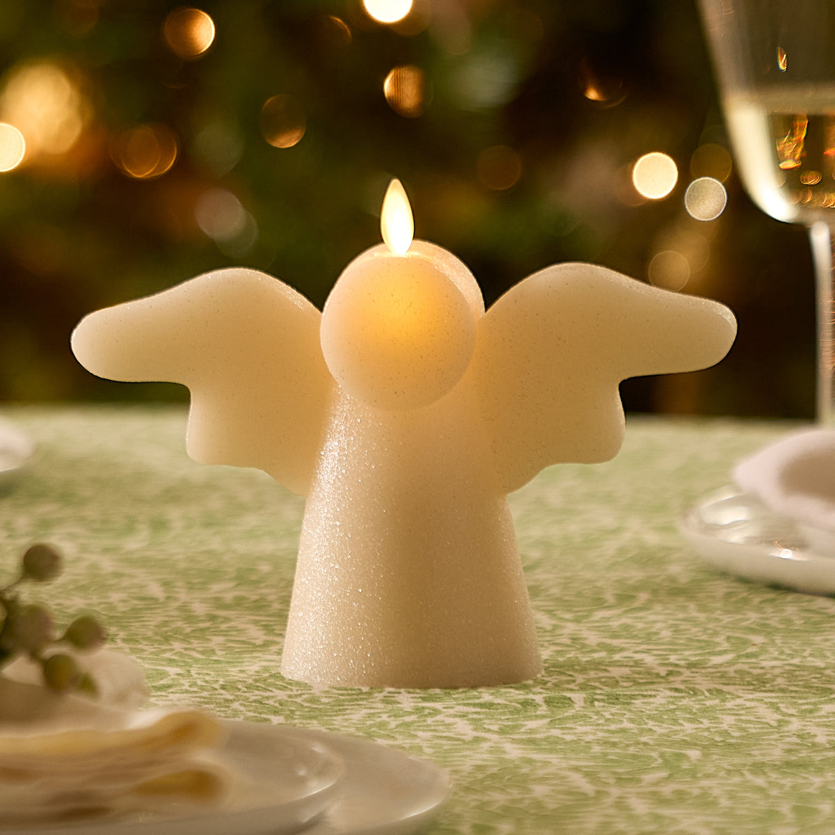 White Swan Glitter Angel Flameless Candle