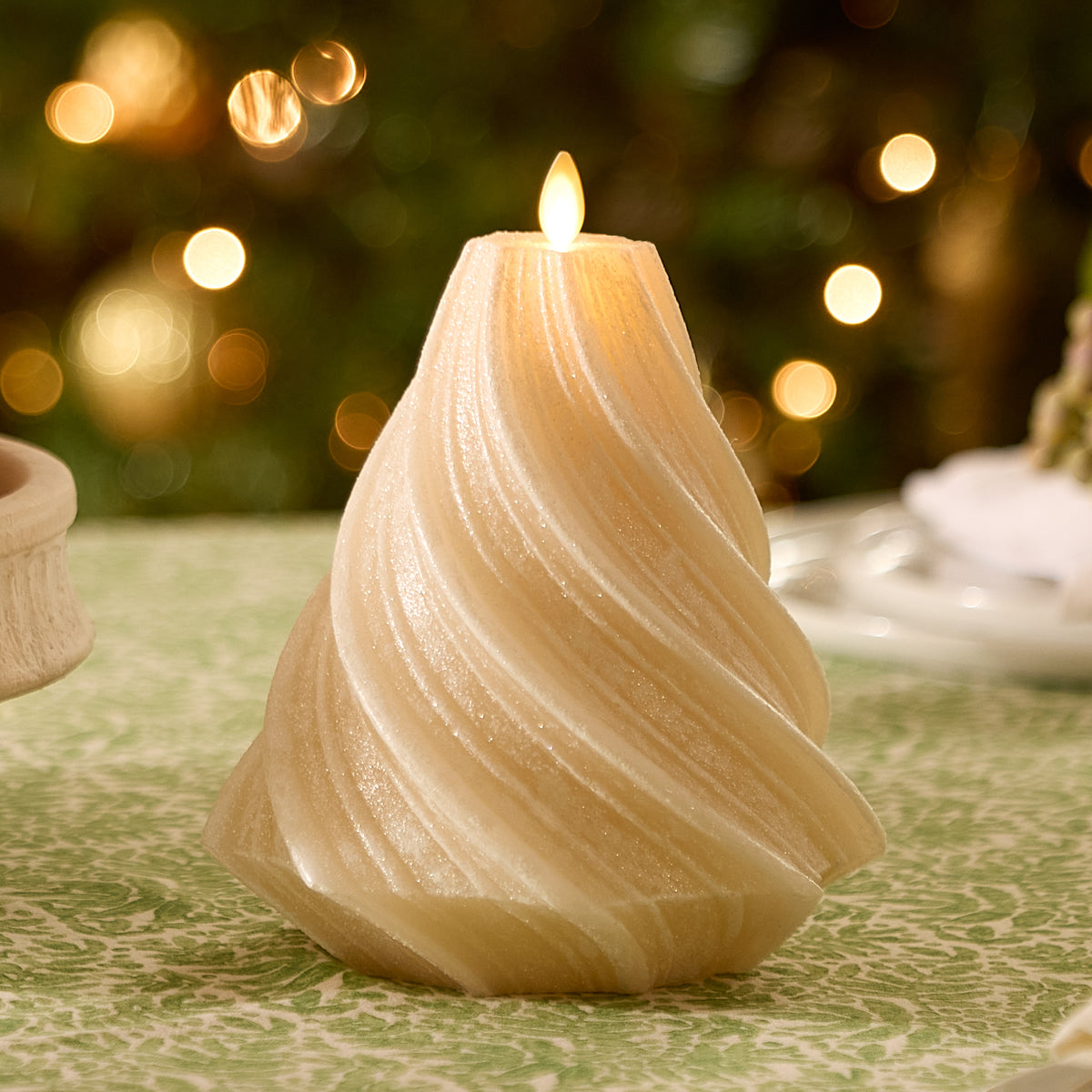 White Swan Glitter Swirl Flameless Candle Tree
