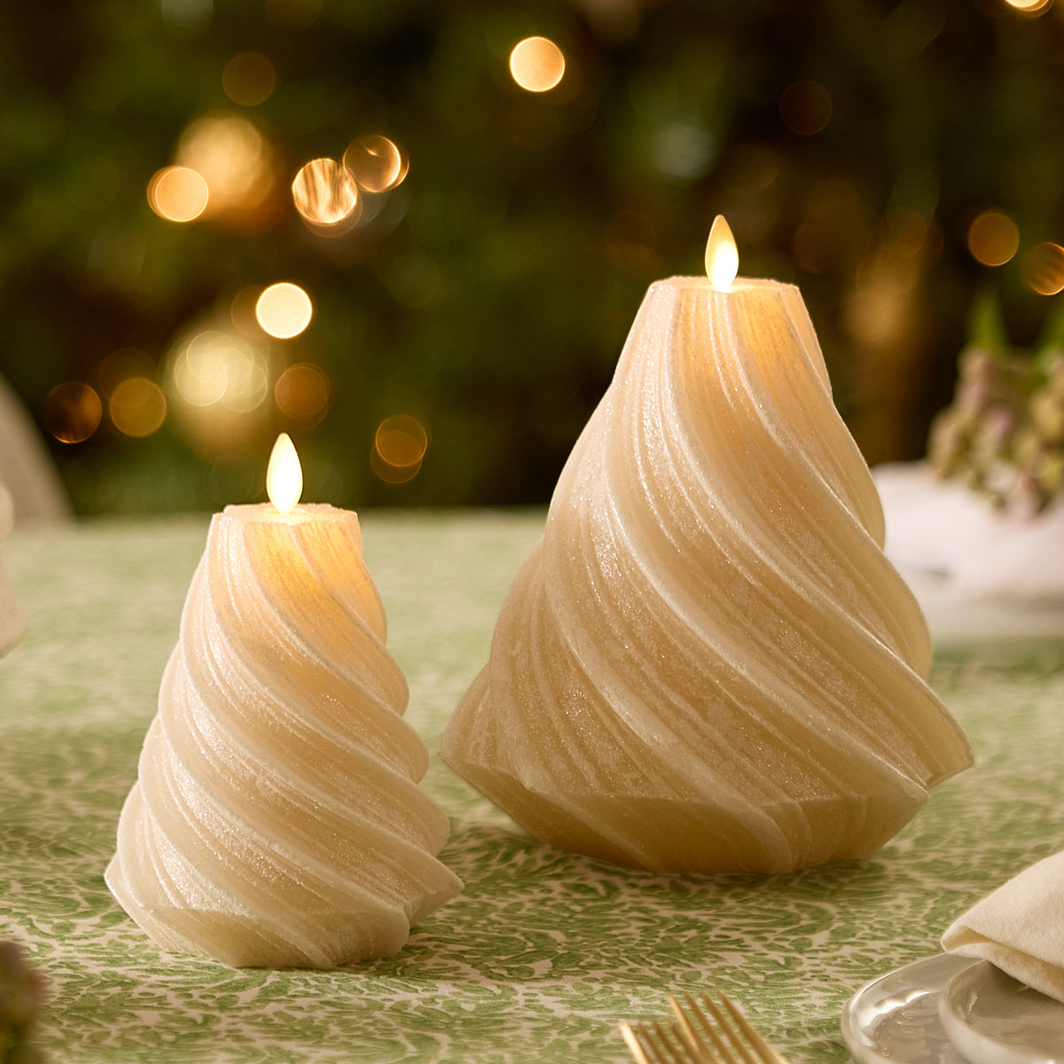 White Swan Glitter Swirl Flameless Candle Tree