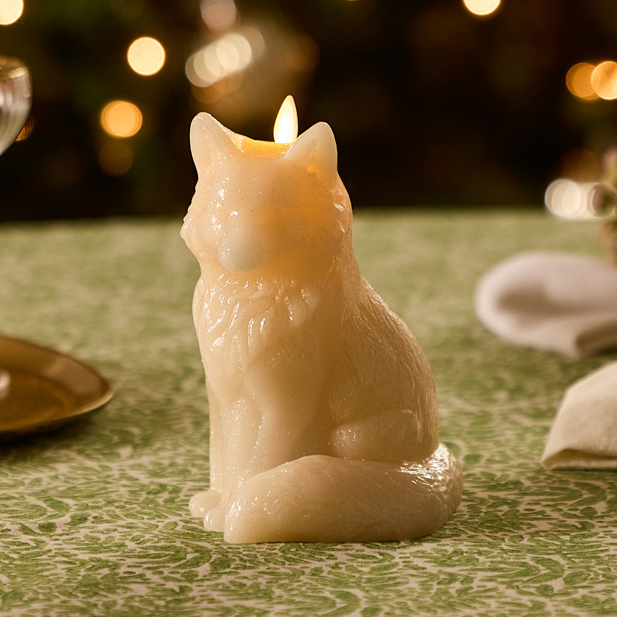 White Swan Glitter Snow Fox Flameless Candle