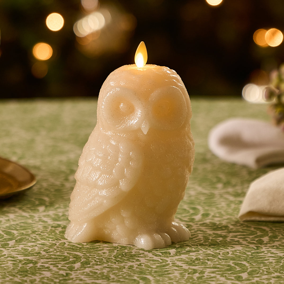 White Swan Glitter Snowy Owl Flameless Candle