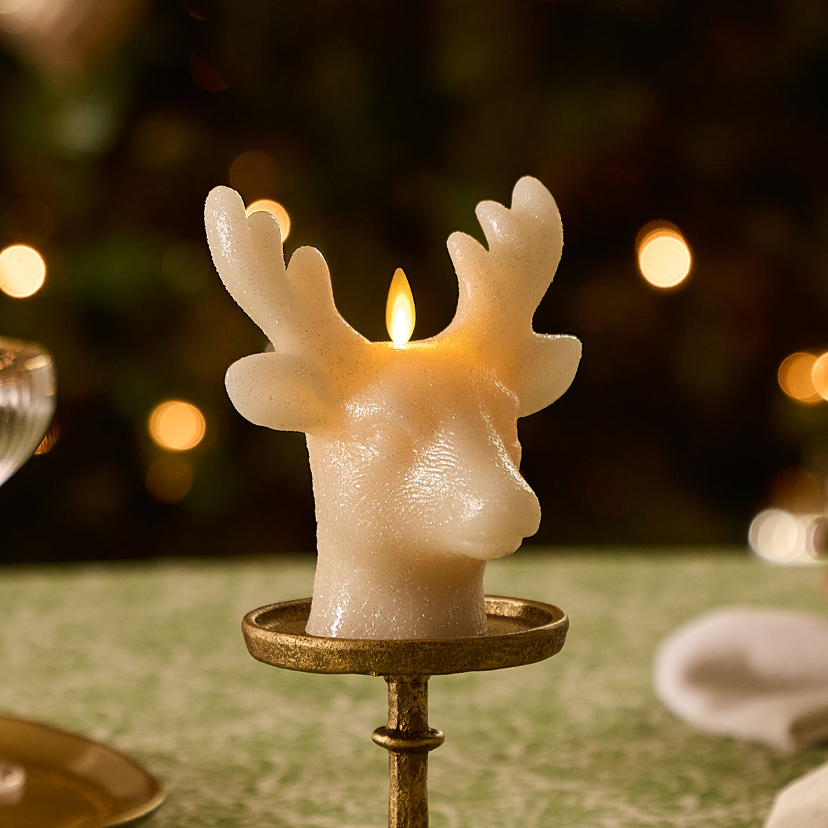 White Swan Glitter Stag Flameless Candle