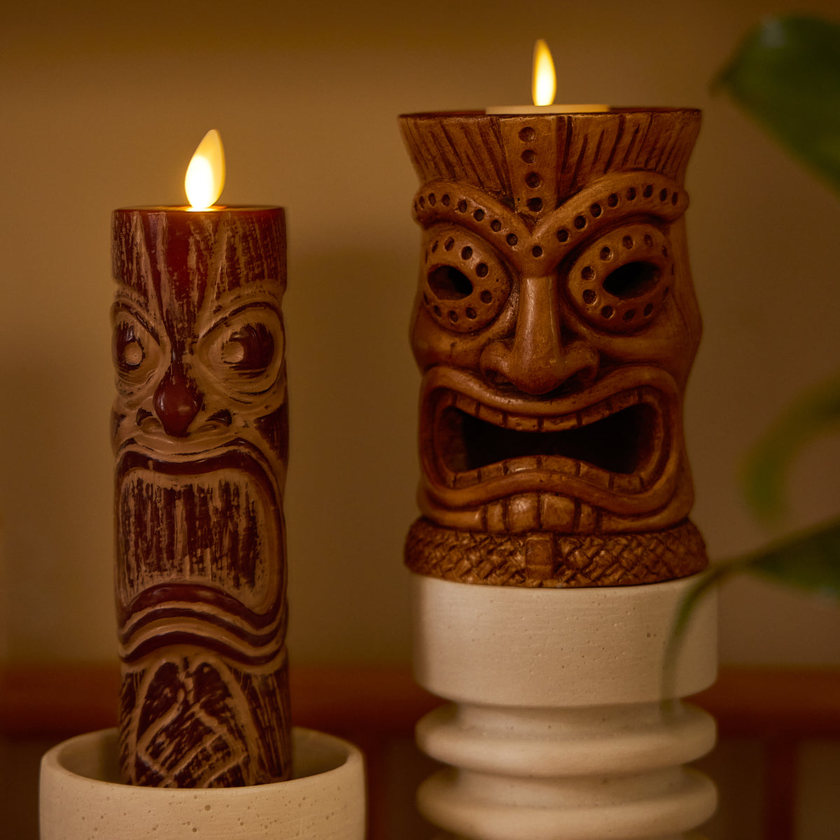 Cherry Mahogany Chalky Slim Tiki Flameless Candle Pillar