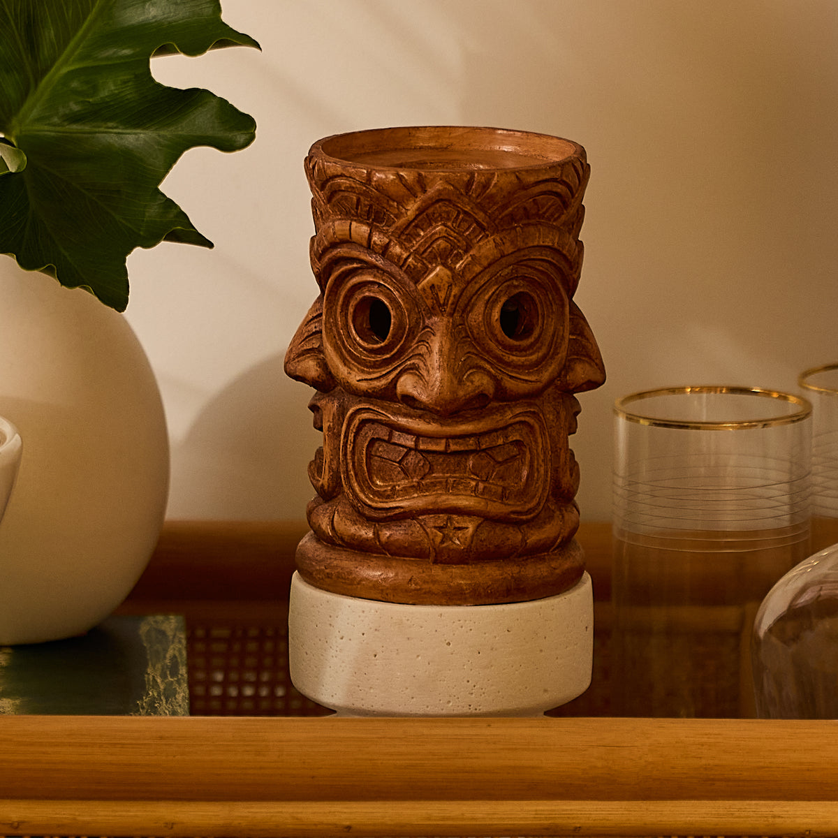 Golden Oak Wraparound Tiki Candle Holder