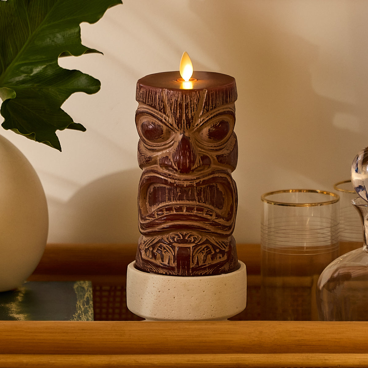 Cherry Mahogany Chalky Tiki Flameless Candle Pillar
