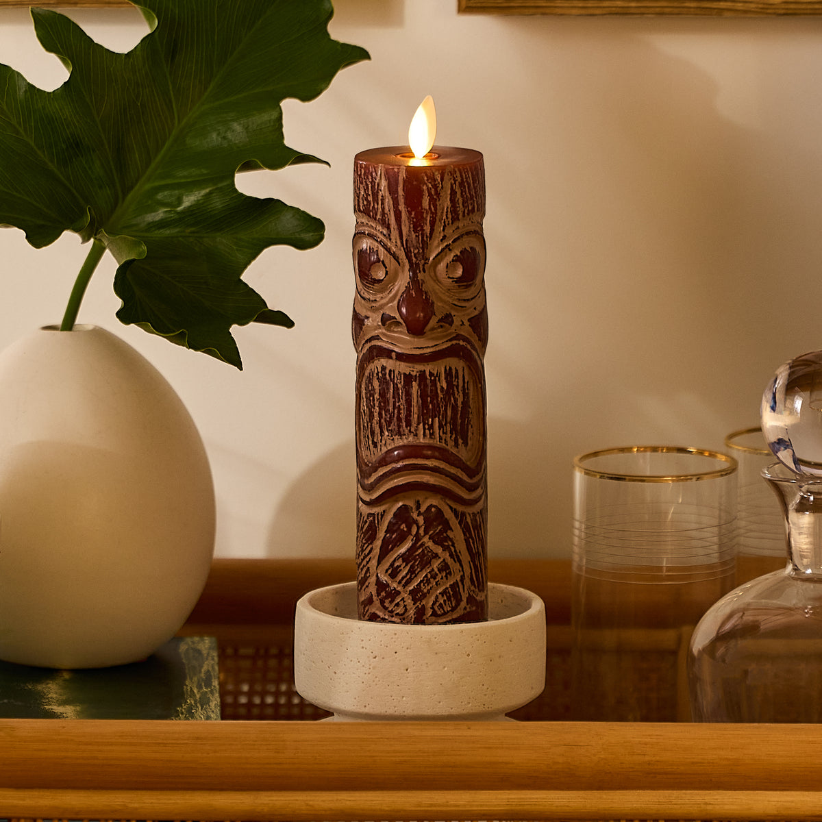 Cherry Mahogany Chalky Slim Tiki Flameless Candle Pillar