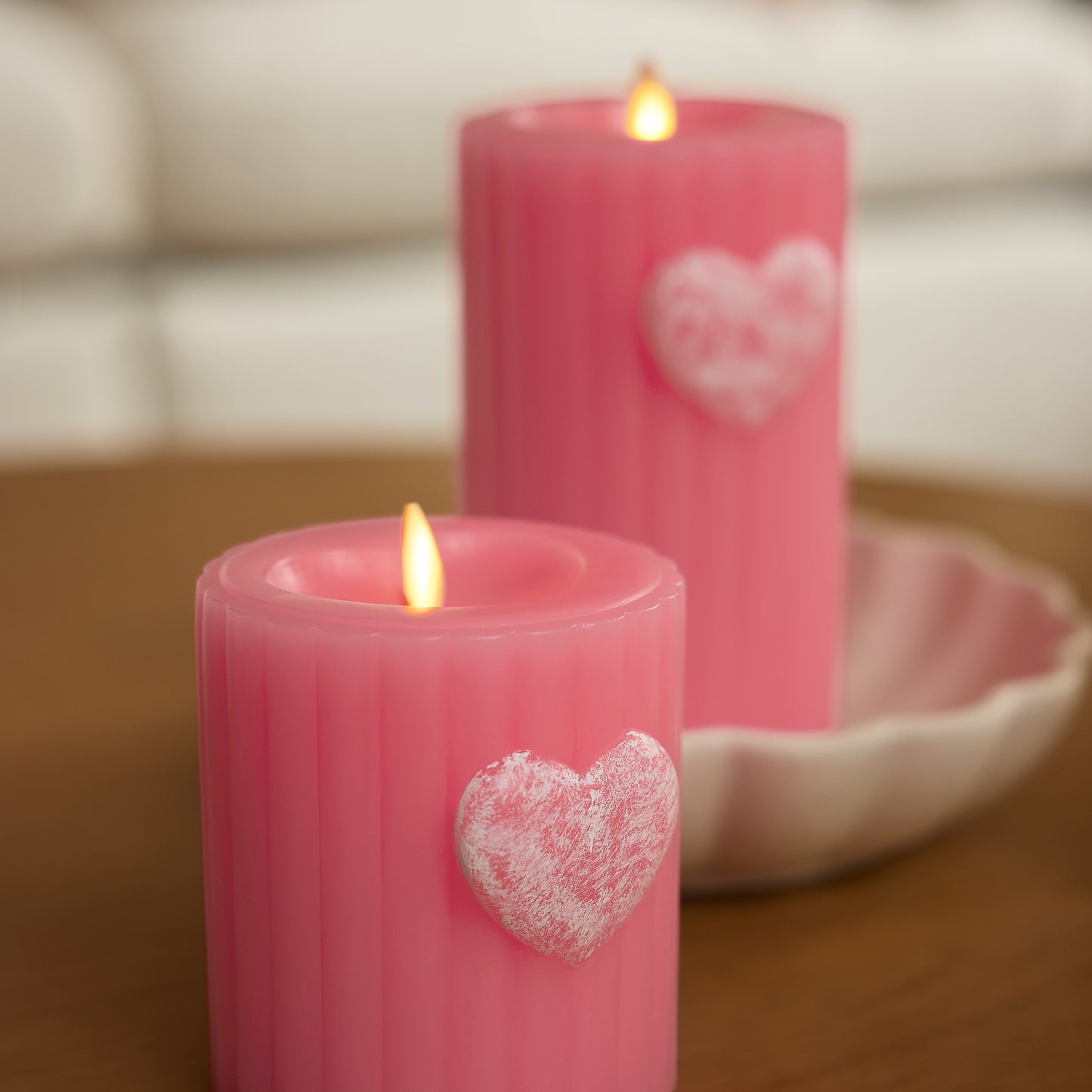 Sweet Pink Ribbed Flameless Candle Pillar