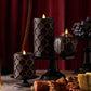 Black Embossed Fretwork Flameless Candle Pumpkin