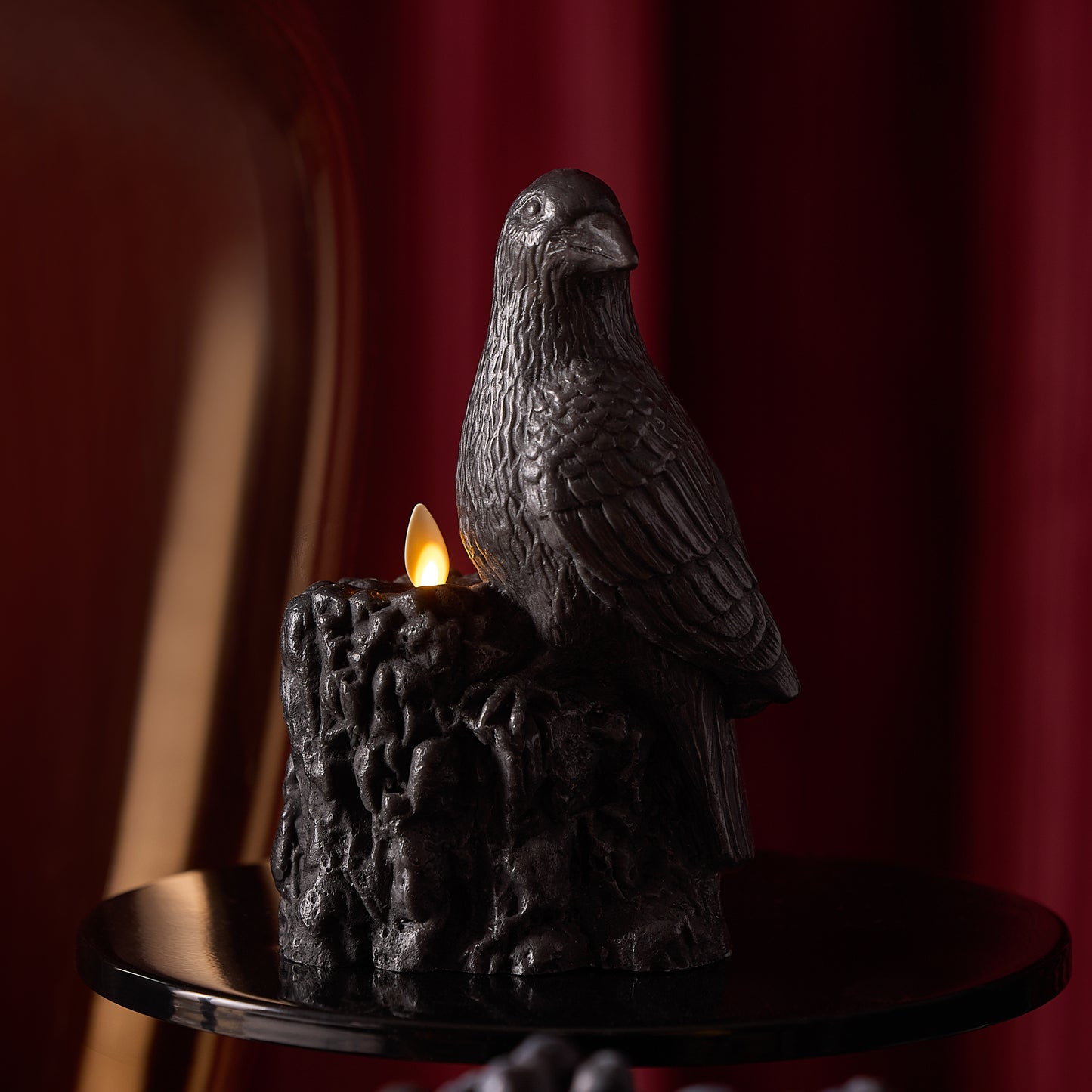 Black Flameless Candle Perching Crow