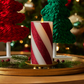 Red Candy Cane Wide Glitter Stripe White Flameless Candle Pillar