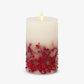 Embedded Red Berries Flameless Candle Pillar - Recessed Top - White