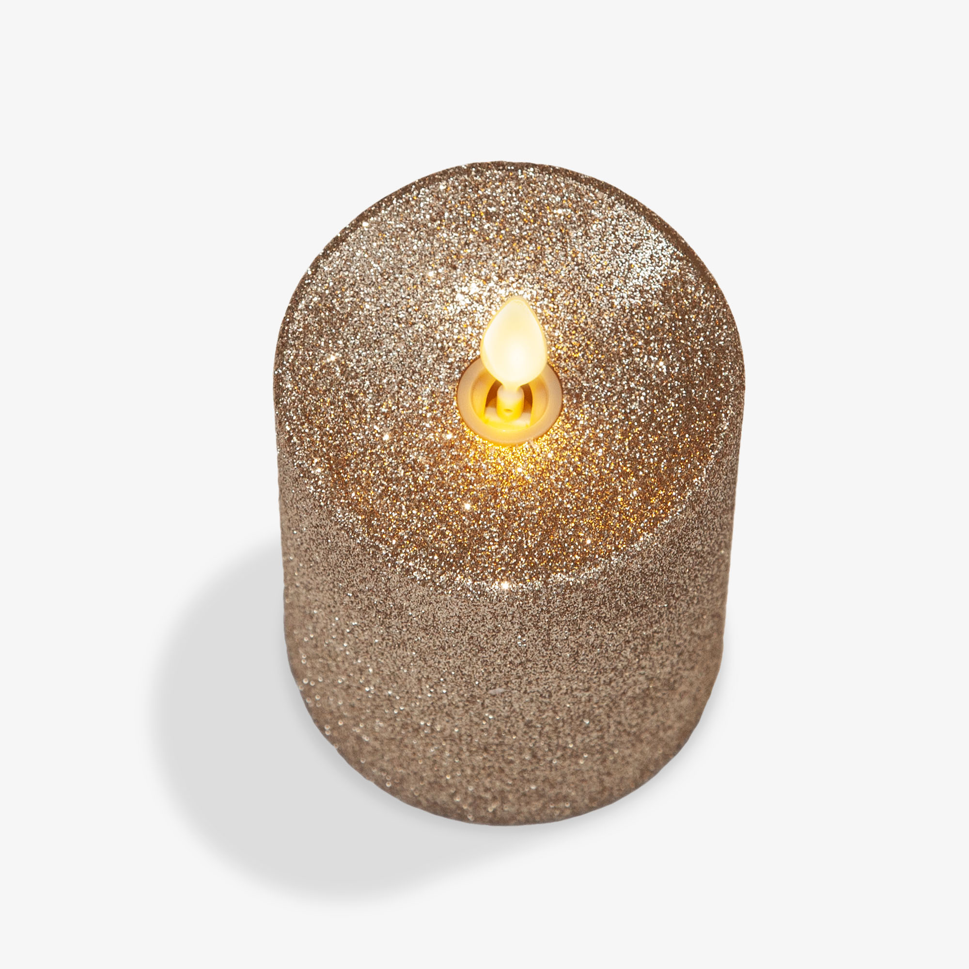 Flameless Gold Glitter Candle Pillar w/ Flame-Effect, Luminara in 2023