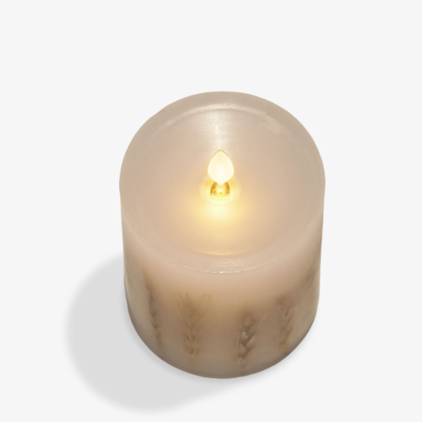 Embedded Wheat Flameless Candle Pillar - Recessed Top