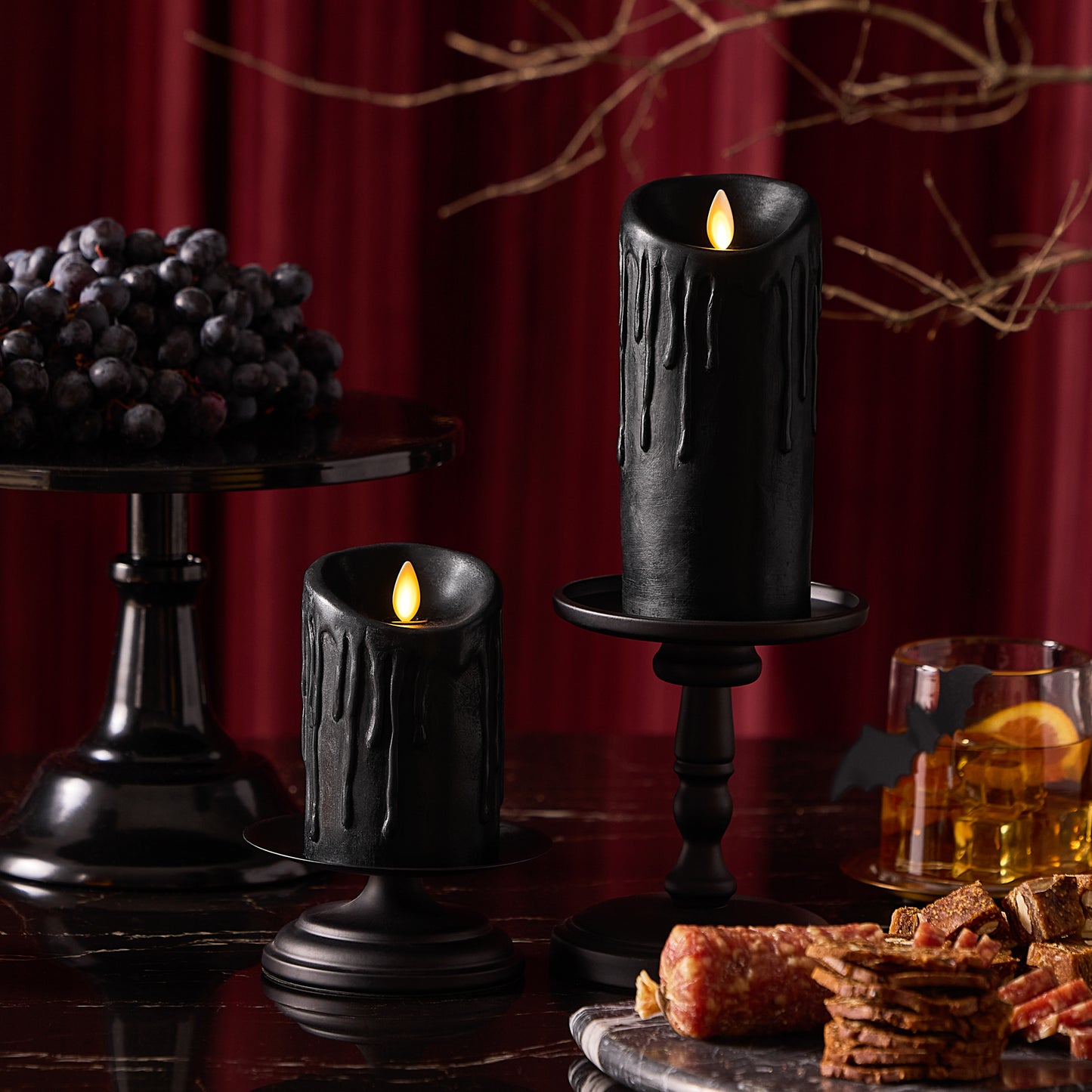 Black Wax Drip Flameless Candle Pillar