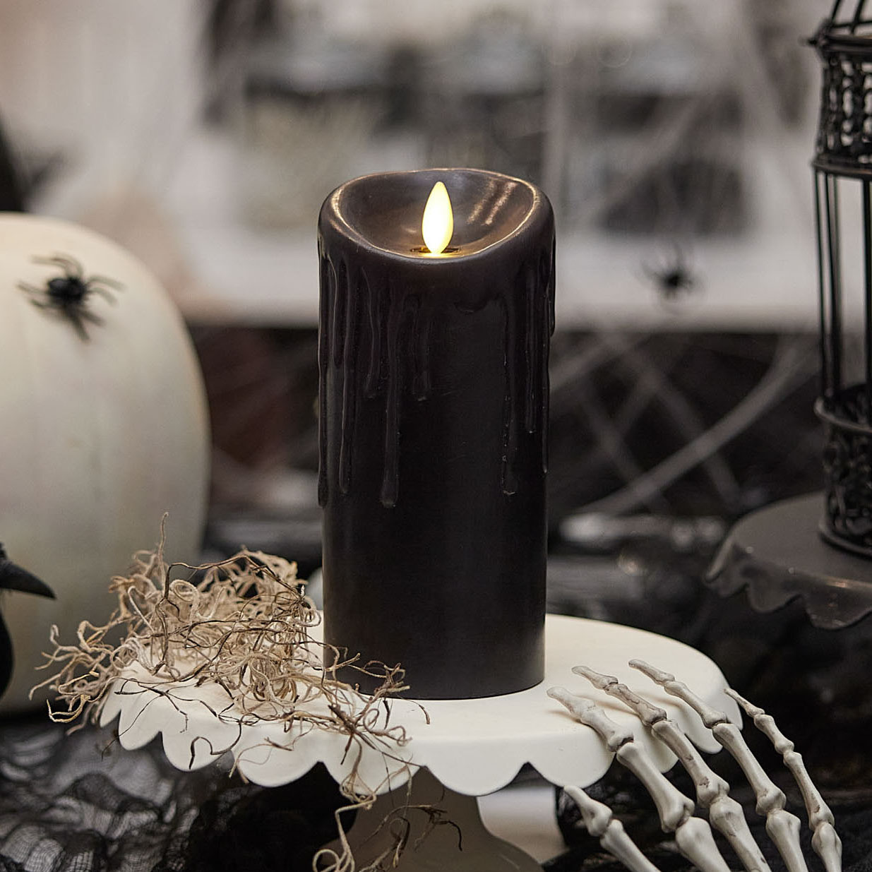 Black Wax Drip Flameless Candle Pillar - Scallop Top 3 x 4.5
